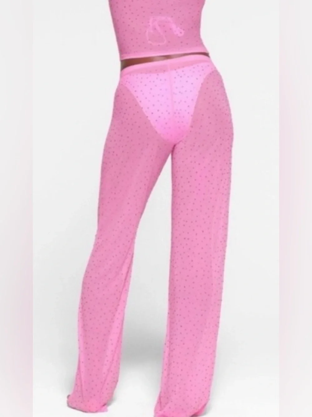 Skims NWT Mesh Rhinestone Swim Cover Up Pants Taffy Pink Size 3X